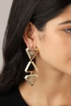 Buy_ITRANA_Gold Plated Bead Triangle Carved Earrings _at_Aza_Fashions