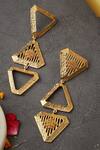 Shop_ITRANA_Gold Plated Bead Triangle Carved Earrings _at_Aza_Fashions