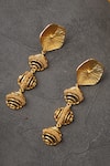 Shop_ITRANA_Gold Plated Plume Ribbed Spheric Danglers _at_Aza_Fashions