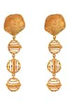 ITRANA_Gold Plated Plume Ribbed Spheric Danglers _Online_at_Aza_Fashions