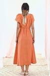 Shop_MoonTara_Orange Linen Solid Broad V Neck Dress  _at_Aza_Fashions