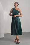 Buy_MoonTara_Green Cotton Satin Solid One Shoulder Plain Dress  _at_Aza_Fashions