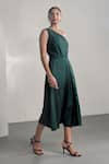 Shop_MoonTara_Green Cotton Satin Solid One Shoulder Plain Dress  _Online_at_Aza_Fashions