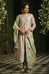 Buy_Label Niti Bothra_Green Silk Chanderi Printed Floral Mughal Heer Embroidered Kalidar Kurta Set _at_Aza_Fashions