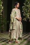 Label Niti Bothra_Green Silk Chanderi Printed Floral Mughal Heer Embroidered Kalidar Kurta Set _Online_at_Aza_Fashions