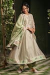 Shop_Label Niti Bothra_Green Silk Chanderi Printed Floral Mughal Heer Embroidered Kalidar Kurta Set _Online_at_Aza_Fashions