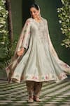 Shop_Label Niti Bothra_Ivory Silk Chanderi Printed Floral Round Mughal Heer Kalidar Kurta Set _at_Aza_Fashions