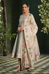 Buy_Label Niti Bothra_Ivory Silk Chanderi Printed Floral Round Mughal Heer Kalidar Kurta Set _Online_at_Aza_Fashions