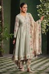 Shop_Label Niti Bothra_Ivory Silk Chanderi Printed Floral Round Mughal Heer Kalidar Kurta Set _Online_at_Aza_Fashions