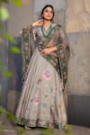 Buy_Label Niti Bothra_Green Silk Chanderi Printed Floral Plunged V Mughal Pattern Lehenga Set _at_Aza_Fashions