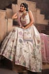 Label Niti Bothra_Ivory Silk Chanderi Printed Floral Sweetheart Mughal Lehenga Set _at_Aza_Fashions