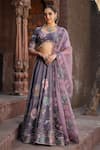 Buy_Label Niti Bothra_Purple Silk Chanderi Printed Floral Matka Mughal Lehenga Set _at_Aza_Fashions