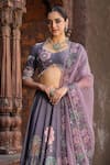 Label Niti Bothra_Purple Silk Chanderi Printed Floral Matka Mughal Lehenga Set _Online_at_Aza_Fashions