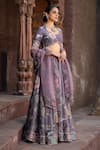 Buy_Label Niti Bothra_Purple Silk Chanderi Printed Floral Matka Mughal Lehenga Set _Online_at_Aza_Fashions