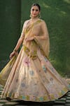 Buy_Label Niti Bothra_Yellow Silk Chanderi Printed Floral Plunged V Mughal Embroidered Lehenga Set _at_Aza_Fashions