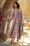 Buy_Label Niti Bothra_Purple Silk Chanderi Printed Floral V Mughal Phool Embroidered Kurta And Pant Set _at_Aza_Fashions