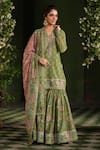 Buy_Label Niti Bothra_Green Silk Chanderi Printed Floral V Neck Mughal Pattern Sharara Set _at_Aza_Fashions