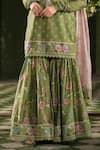 Buy_Label Niti Bothra_Green Silk Chanderi Printed Floral V Neck Mughal Pattern Sharara Set _Online_at_Aza_Fashions