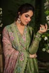 Buy_Label Niti Bothra_Green Silk Chanderi Printed Floral V Neck Mughal Pattern Sharara Set 