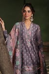 Label Niti Bothra_Purple Silk Chanderi Printed Floral V Neck Mughal Pattern Kurta Sharara Set _at_Aza_Fashions