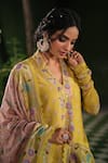 Label Niti Bothra_Yellow Silk Chanderi Printed Floral V Neck Mughal Kurta Sharara Set _at_Aza_Fashions