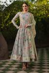 Buy_Label Niti Bothra_Blue Silk Chanderi Print Floral Asymmetric Neck Blossom Koti Anarkali Set _at_Aza_Fashions