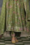 Buy_Label Niti Bothra_Green Silk Chanderi Print Floral V Neck Anarkali Pant Set _Online_at_Aza_Fashions