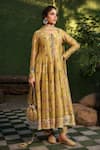 Buy_Label Niti Bothra_Yellow Silk Chanderi Print Floral Round Neck Anarkali Pant Set _at_Aza_Fashions