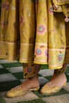 Shop_Label Niti Bothra_Yellow Silk Chanderi Print Floral Round Neck Anarkali Pant Set _Online_at_Aza_Fashions