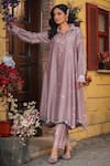 Buy_Label Niti Bothra_Purple Silk Chanderi Print Floral Collared Neck Miniature Kurta With Pant _at_Aza_Fashions