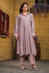 Label Niti Bothra_Purple Silk Chanderi Print Floral Collared Neck Miniature Kurta With Pant _Online_at_Aza_Fashions