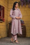 Label Niti Bothra_Purple Silk Chanderi Print Floral Collared Neck Miniature Kurta With Pant _at_Aza_Fashions