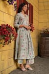 Buy_Label Niti Bothra_Blue Silk Chanderi Print Floral V Neck Mughal Kurta With Pant _at_Aza_Fashions