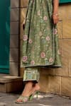 Buy_Label Niti Bothra_Green Silk Chanderi Print Floral V Neck Mughal Bloom Kurta With Pant _Online_at_Aza_Fashions