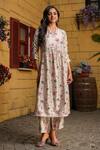 Shop_Label Niti Bothra_Ivory Silk Chanderi Print Floral V Neck Mughal Vine Kurta With Pant _at_Aza_Fashions