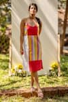 Buy_PRACHI KAMAT_Red Cotton Linen Printed Portuguese V Neck Midi Dress _at_Aza_Fashions