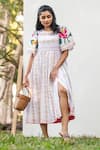 Buy_PRACHI KAMAT_White Cotton Linen Printed Portuguese Round Front Slit Midi Dress _at_Aza_Fashions