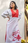 PRACHI KAMAT_Red Cotton Linen Printed Portuguese Folk Pin Tuck Yoke Kurta With Solid Pant _Online_at_Aza_Fashions