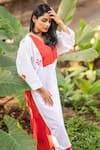 PRACHI KAMAT_Red Cotton Linen Printed Portuguese Folk Pin Tuck Yoke Kurta With Solid Pant _at_Aza_Fashions