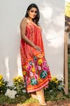 Shop_PRACHI KAMAT_Orange Cotton Linen Printed Portuguese Folk Motif Round Maxi Dress _Online_at_Aza_Fashions