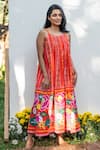 Buy_PRACHI KAMAT_Orange Cotton Linen Printed Portuguese Folk Motif Round Maxi Dress _at_Aza_Fashions