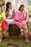 Buy_PRACHI KAMAT_Pink Cotton Linen Embroidered Geometric Round Short Dress 