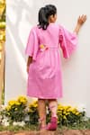 PRACHI KAMAT_Pink Cotton Linen Embroidered Geometric Round Short Dress _Online_at_Aza_Fashions