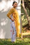 Buy_PRACHI KAMAT_Yellow Cotton Linen Printed Patch Work Round Straight Kurta With Pant _Online_at_Aza_Fashions