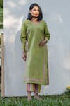 Buy_PRACHI KAMAT_Green Cotton Linen Printed Portuguese Folk Straight Kurta With Pant _at_Aza_Fashions