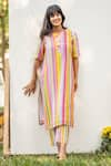 Shop_PRACHI KAMAT_Multi Color Chanderi Printed Portuguese Folk Stripe Kurta And Jacket Set With _Online_at_Aza_Fashions