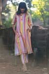 Shop_PRACHI KAMAT_Multi Color Chanderi Printed Portuguese Folk Stripe Kurta And Jacket Set With 