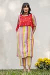 Buy_PRACHI KAMAT_Multi Color Chanderi Printed Portuguese Folk Stripe Kurta And Jacket Set With _at_Aza_Fashions