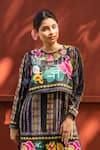 PRACHI KAMAT_Black Chanderi Printed Portuguese Round Straight Kurta And Pant _Online_at_Aza_Fashions