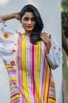 Shop_PRACHI KAMAT_Multi Color Cotton Linen Printed Portuguese Folk Stripe Round Kurta And Pant Set _Online_at_Aza_Fashions